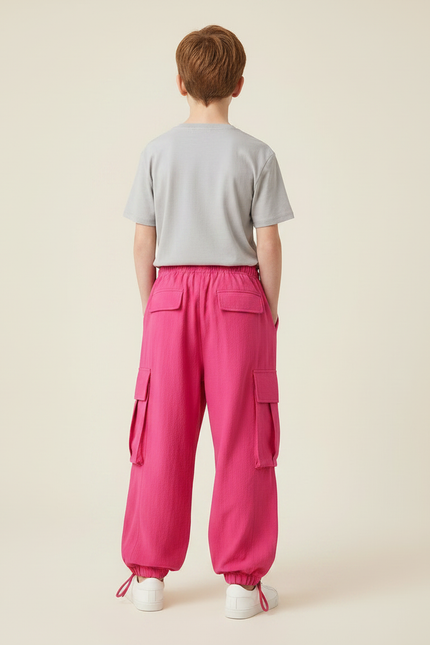 Pantalon Fluide Rose Cargo Ample Enfant Décontracté - Viscose - vue 2