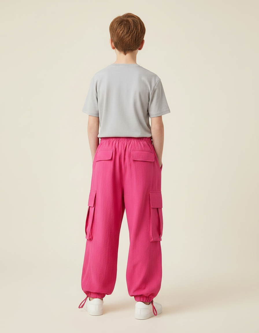 Pantalon Fluide Rose Cargo Ample Enfant Décontracté - Viscose - vue 2