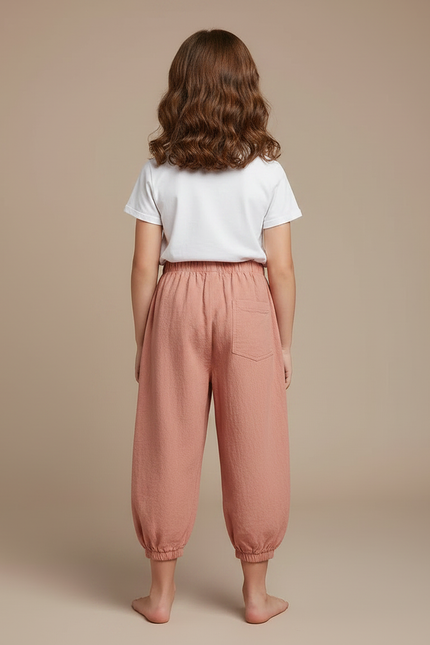 Pantalon Fluide Vieux Rose Lin Coton Ample Resserré - vue 2