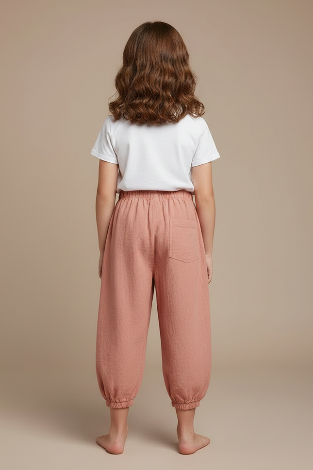 Pantalon Fluide Vieux Rose Lin Coton Ample Resserré - vue 2