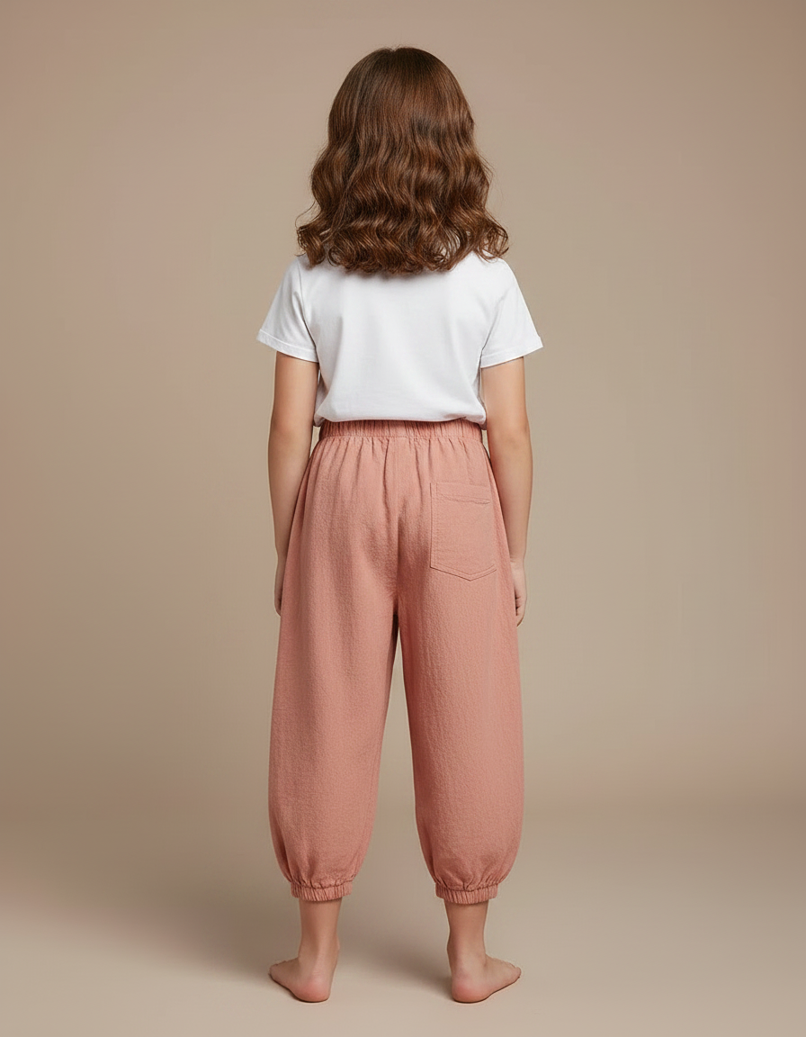 Pantalon Fluide Vieux Rose Lin Coton Ample Resserré - vue 2