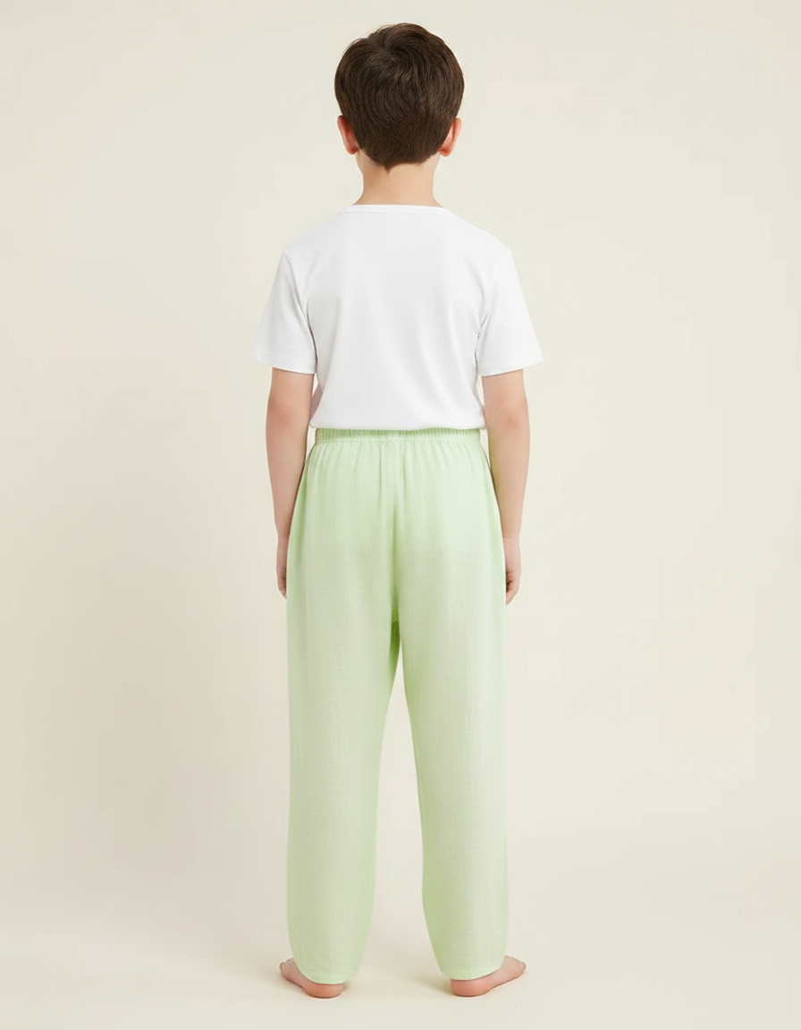 Pantalon Fluide Vert Clair Ample Coton Enfant - vue 2