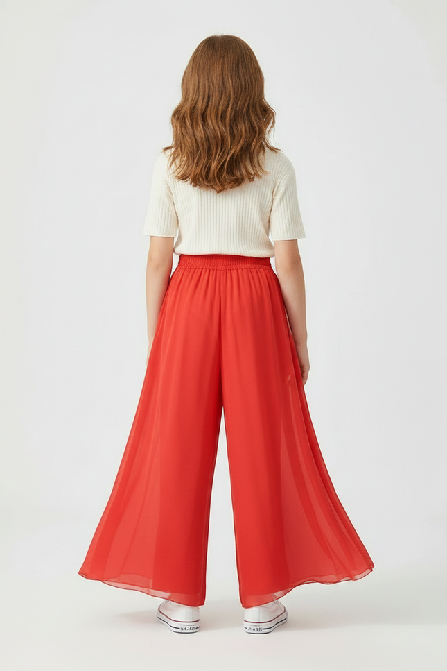Pantalon Fluide Rouge Chiffon Ample Danse Yoga - Polyester - vue 2