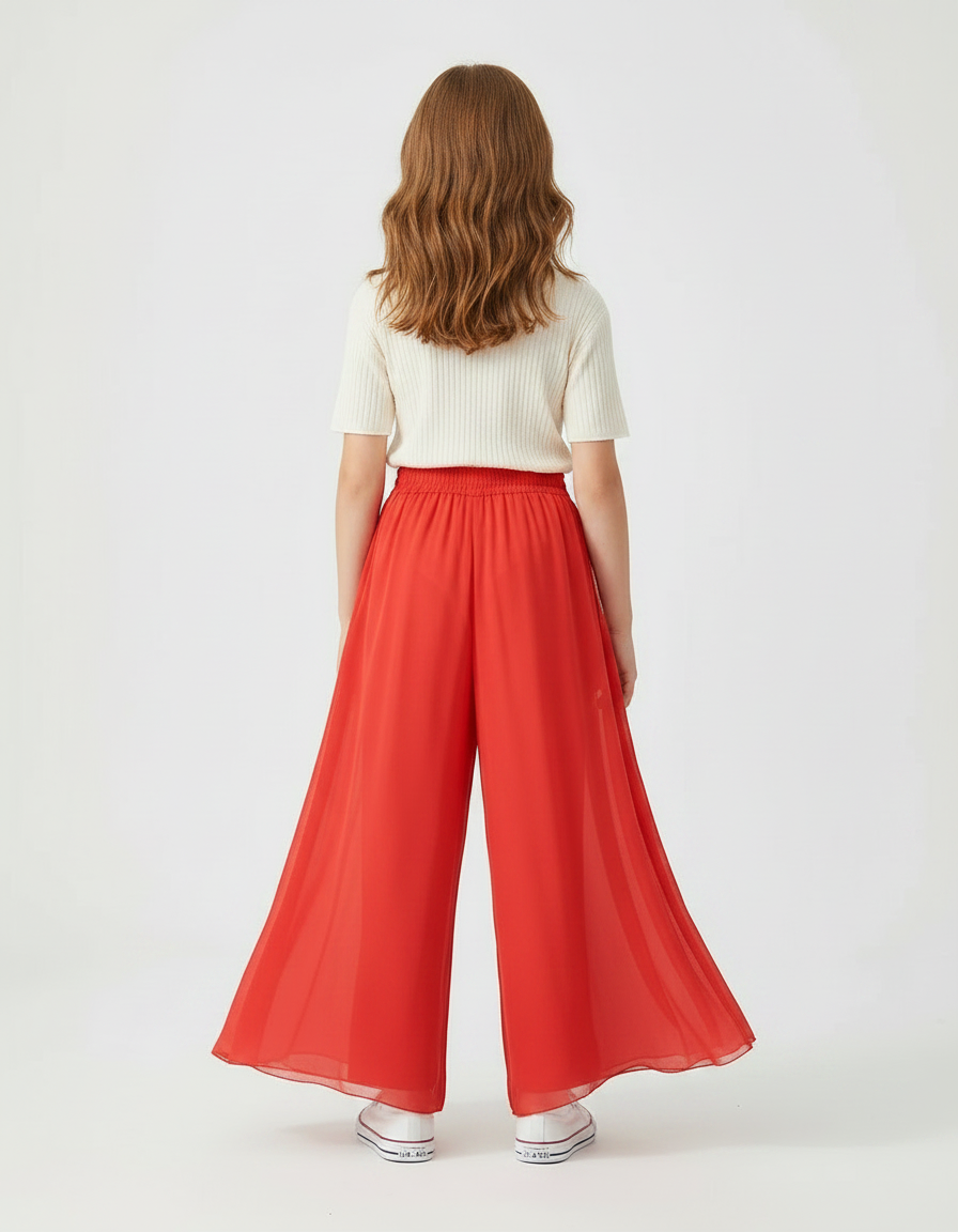 Pantalon Fluide Rouge Chiffon Ample Danse Yoga - Polyester - vue 2