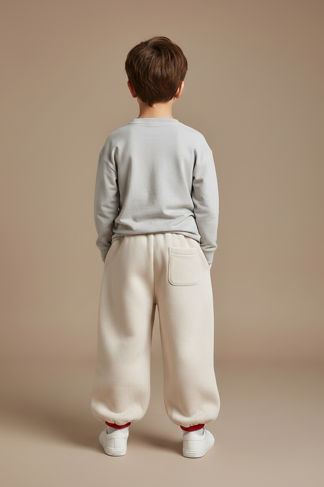 Pantalon Fluide Écru Ample Coton Motif Étoiles Garçon - Beige Molleton - vue 2