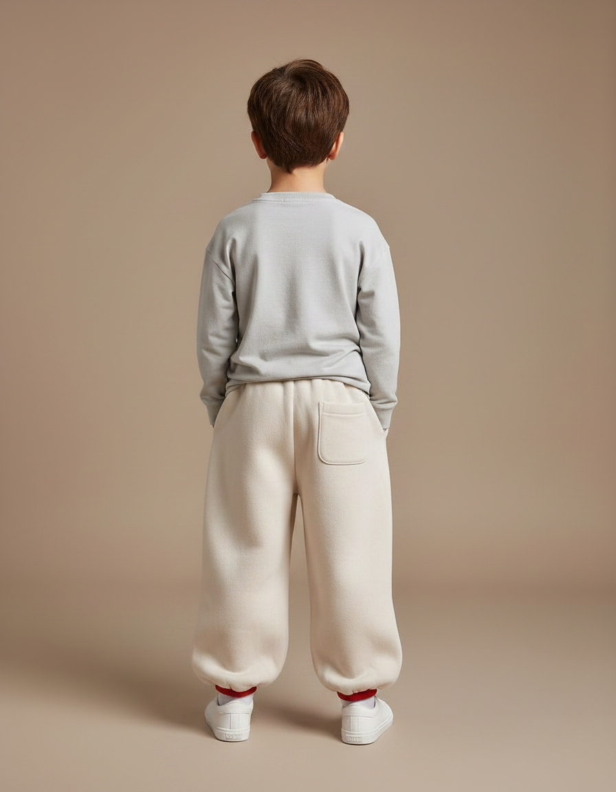Pantalon Fluide Écru Ample Coton Motif Étoiles Garçon - Beige Molleton - vue 2