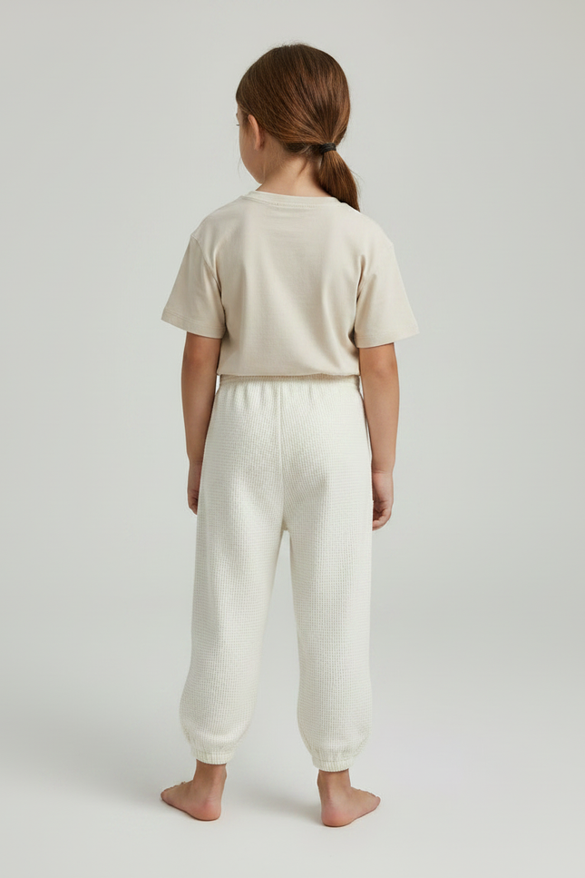 Pantalon Fluide Écru Coton Ample Brodé Oursons - Beige Maille - vue 2