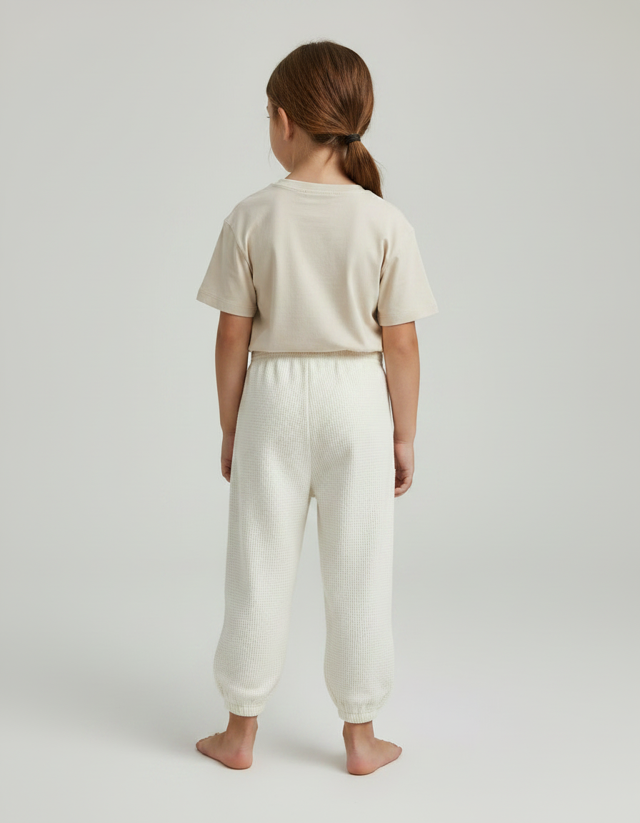 Pantalon Fluide Écru Coton Ample Brodé Oursons - Beige Maille - vue 2