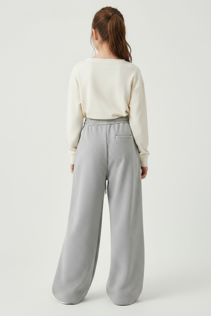 Pantalon Fluide Gris Ample Décontracté Droit Polyester - Molleton - vue 2