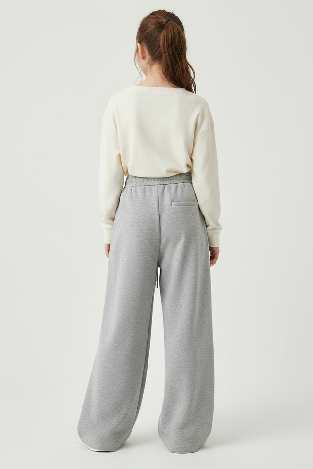 Pantalon Fluide Gris Ample Décontracté Droit Polyester - Molleton - vue 2