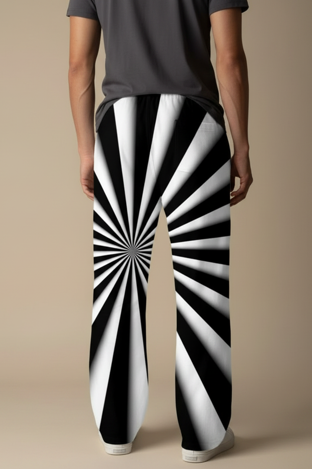 Pantalon Fluide Noir Blanc Rayé Optique Ample - Multicolore Viscose - vue 2