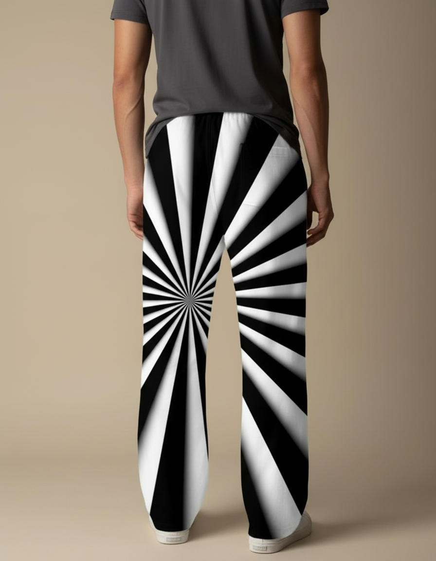 Pantalon Fluide Noir Blanc Rayé Optique Ample - Multicolore Viscose - vue 2