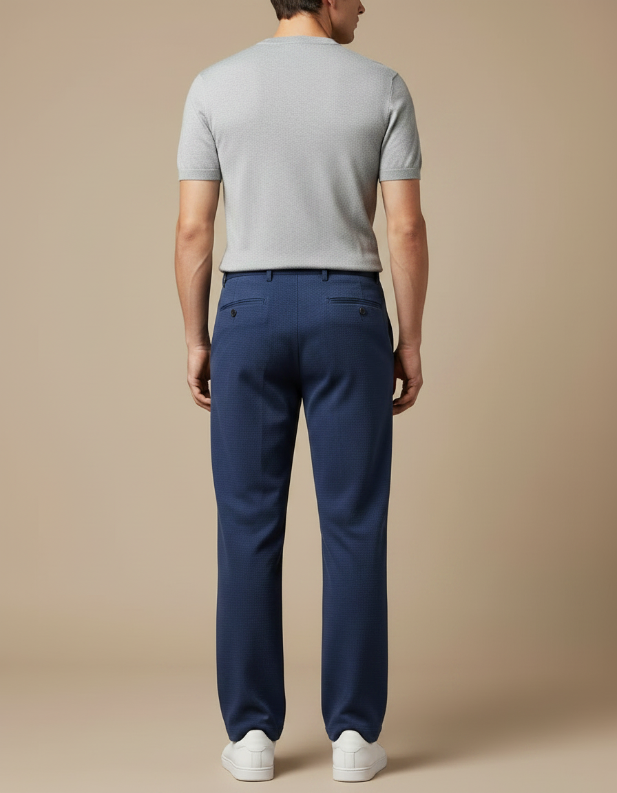 Pantalon Fluide Bleu Marine Droit Décontracté Ample Homme - Maille - vue 2