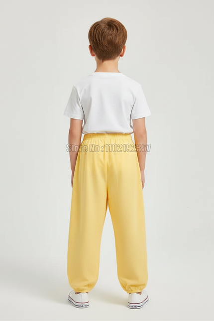 Pantalon Fluide Jaune Coton Ample Décontracté Enfant - vue 2