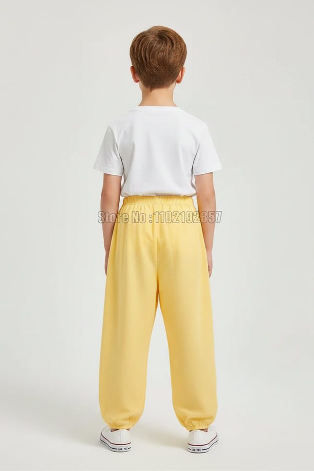 Pantalon Fluide Jaune Coton Ample Décontracté Enfant - vue 2
