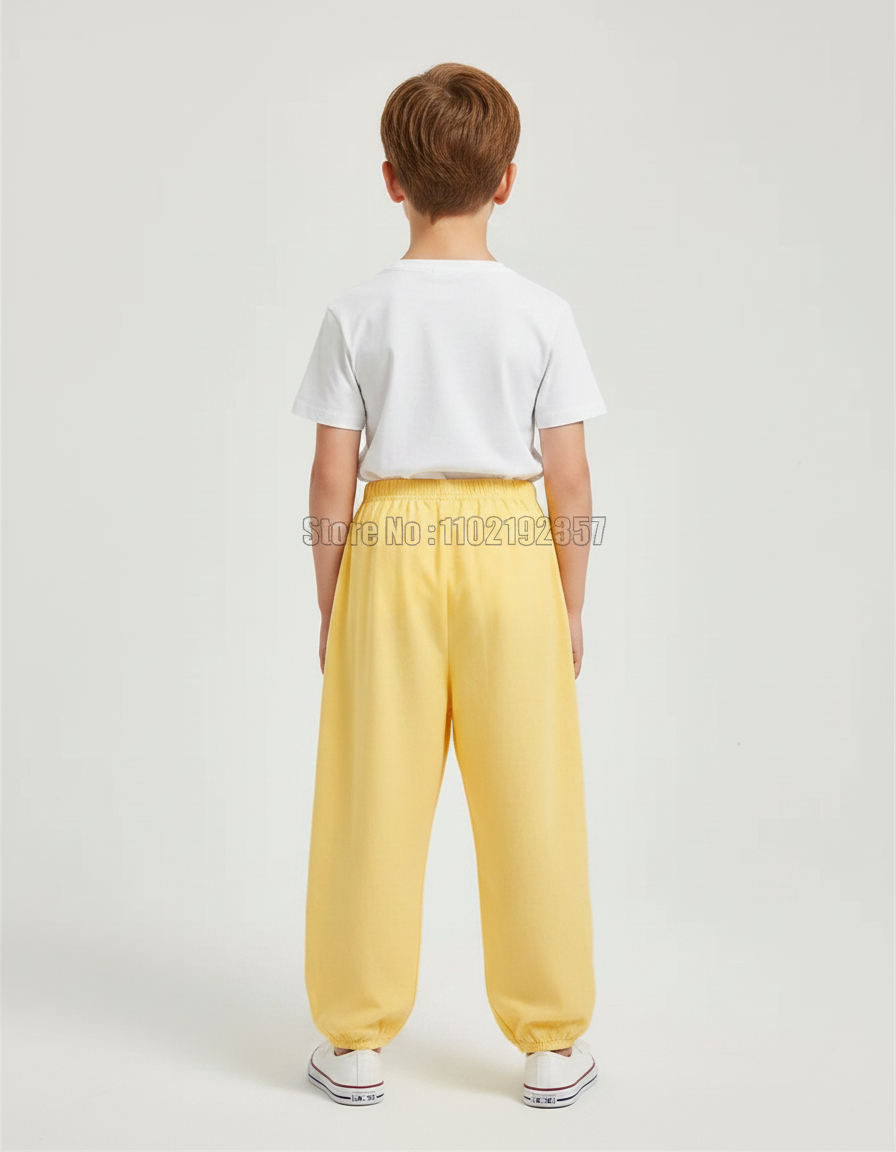 Pantalon Fluide Jaune Coton Ample Décontracté Enfant - vue 2