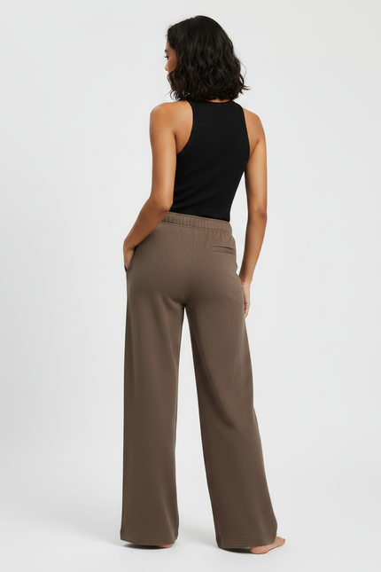Pantalon Fluide Marron Droit Ample Décontracté Coton - Molleton - vue 2