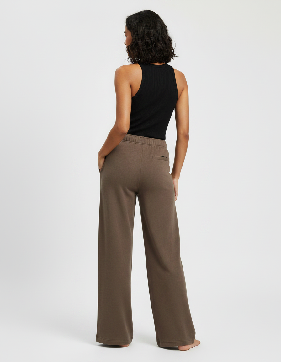 Pantalon Fluide Marron Droit Ample Décontracté Coton - Molleton - vue 2