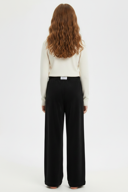 Pantalon Fluide Noir Velours Côtelé Ample Décontracté - Cordé - vue 2