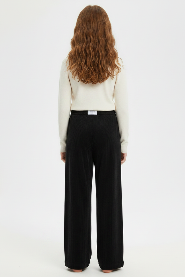 Pantalon Fluide Noir Velours Côtelé Ample Décontracté - Cordé - vue 2