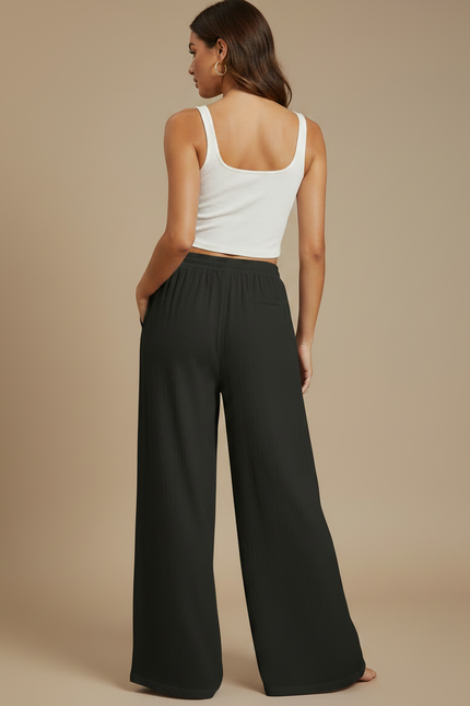 Pantalon Fluide Femme Gris Palazzo - Kaki Lin - vue 2