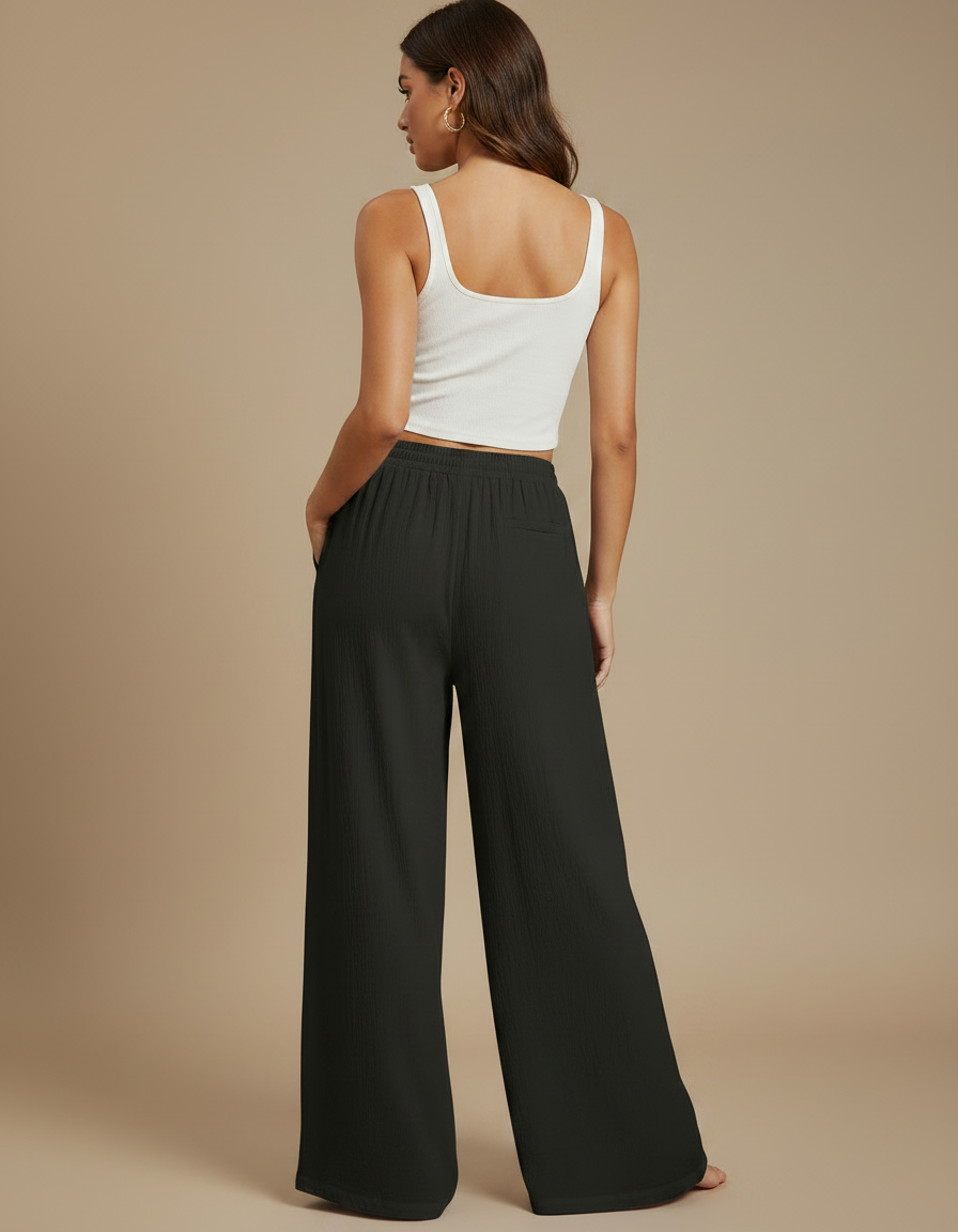 Pantalon Fluide Femme Gris Palazzo - Kaki Lin - vue 2