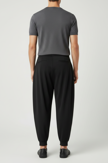 Pantalon Fluide Homme Noir Ample Plissé Décontracté - Polyester - vue 2