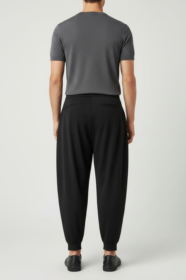 Pantalon Fluide Homme Noir Ample Plissé Décontracté - Polyester - vue 2