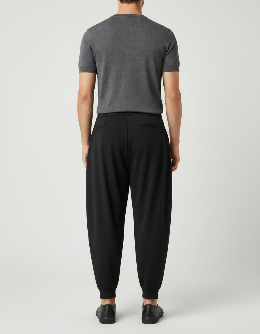 Pantalon Fluide Homme Noir Ample Plissé Décontracté - Polyester - vue 2