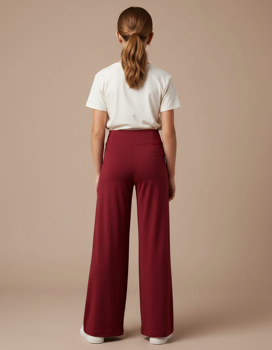 Pantalon Fluide Bordeaux Ample Taille Haute Confortable Fille - Viscose - vue 2