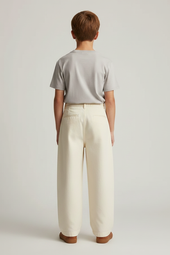 Pantalon Fluide Écru Ample Coton Plissé Enfant - Beige - vue 2