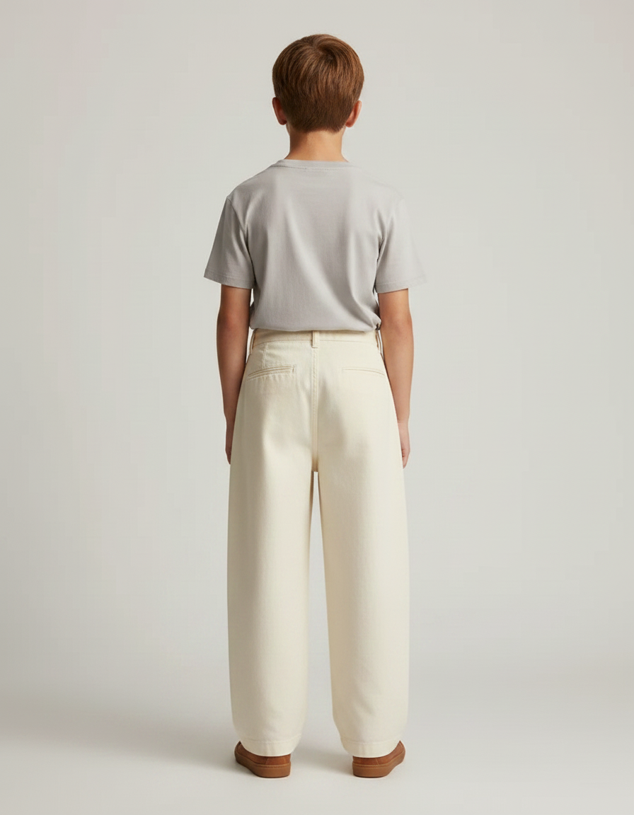 Pantalon Fluide Écru Ample Coton Plissé Enfant - Beige - vue 2