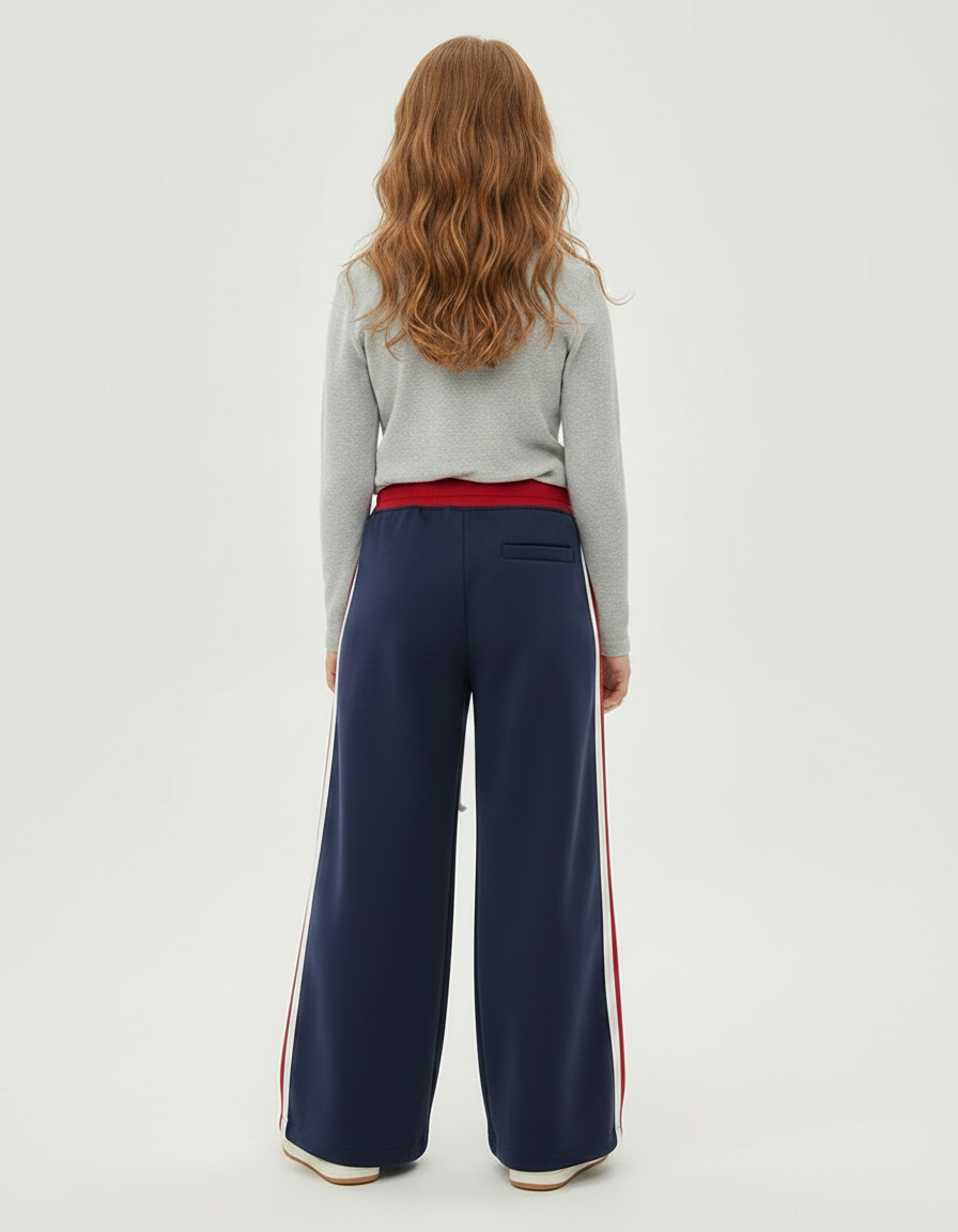 Pantalon Fluide Bleu Marine Rayures Blanches Rouges Décontracté - Molleton - vue 2