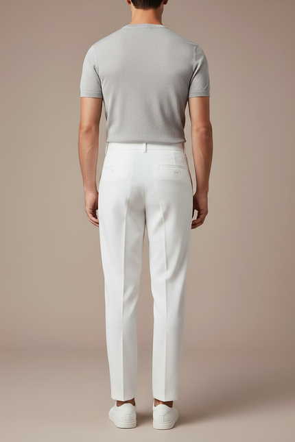 Pantalon Fluide Blanc Plissé Taille Haute Homme - Gabardine - vue 2
