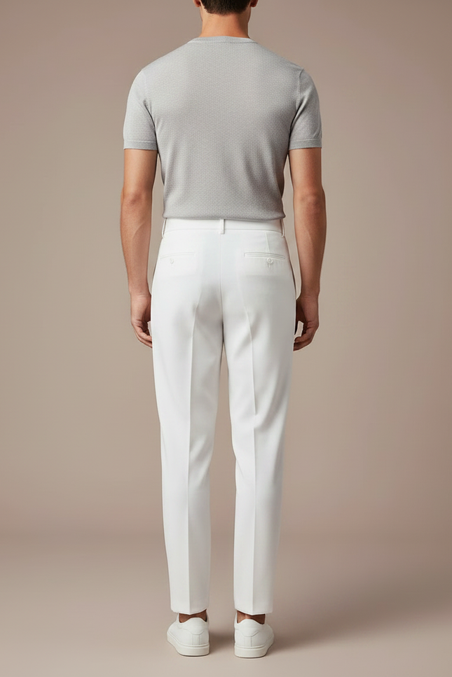 Pantalon Fluide Blanc Plissé Taille Haute Homme - Gabardine - vue 2