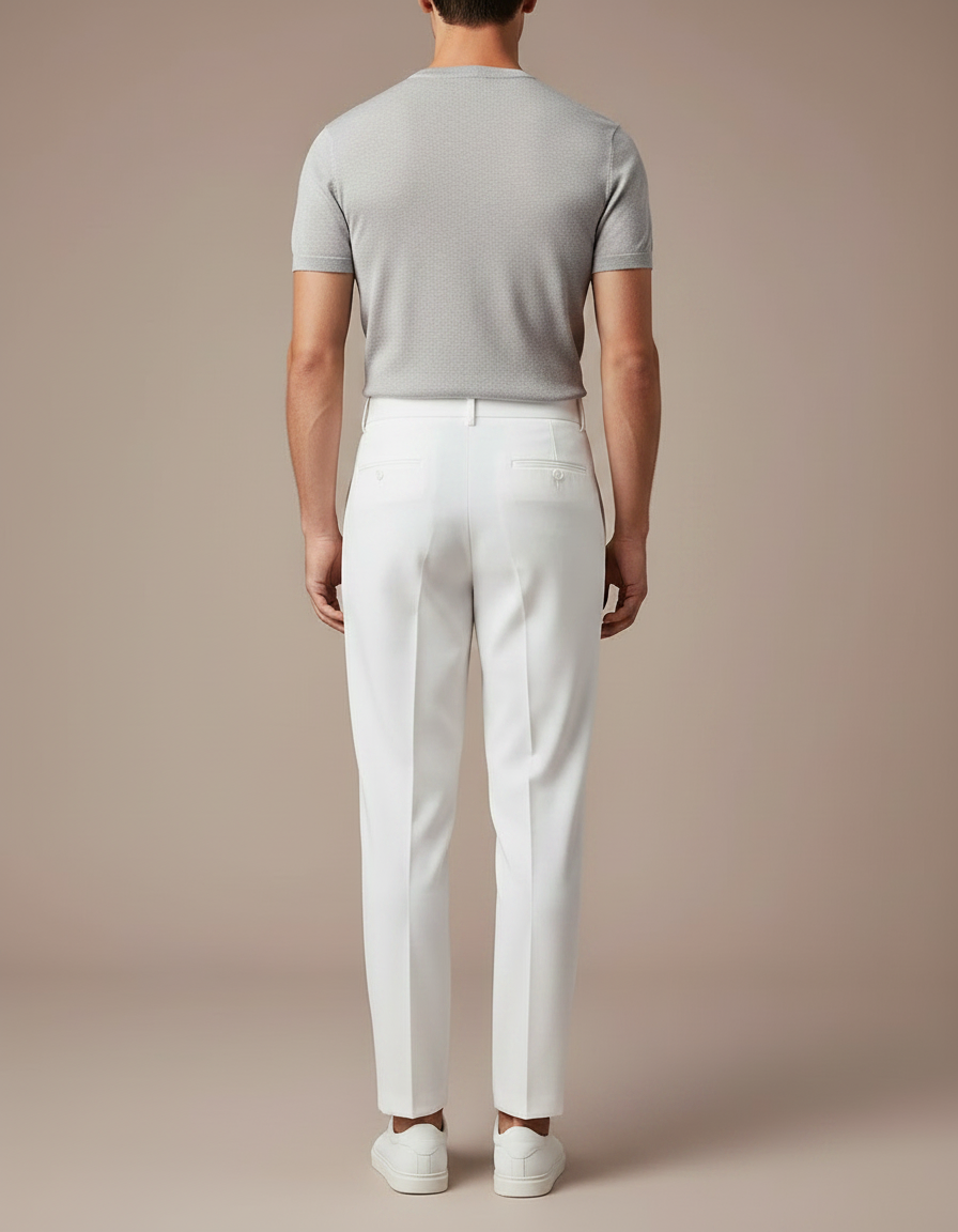 Pantalon Fluide Blanc Plissé Taille Haute Homme - Gabardine - vue 2