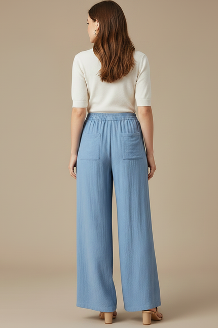 Pantalon Fluide Bleu Ciel Ample Coton Décontracté Été - vue 2