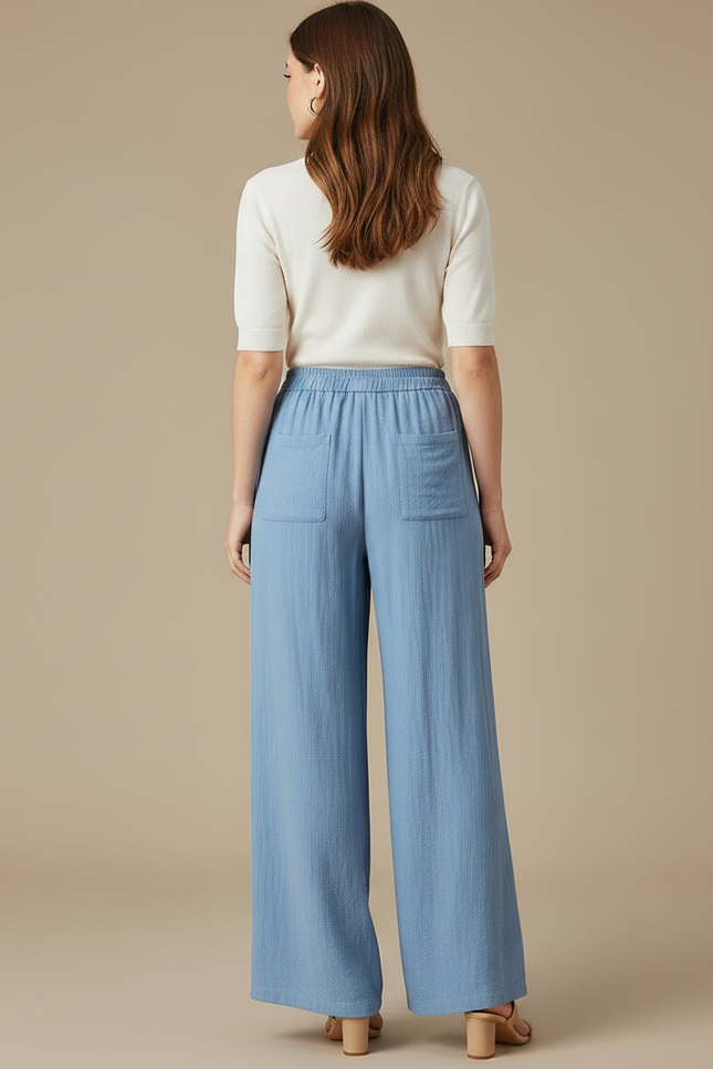 Pantalon Fluide Bleu Ciel Ample Coton Décontracté Été - vue 2