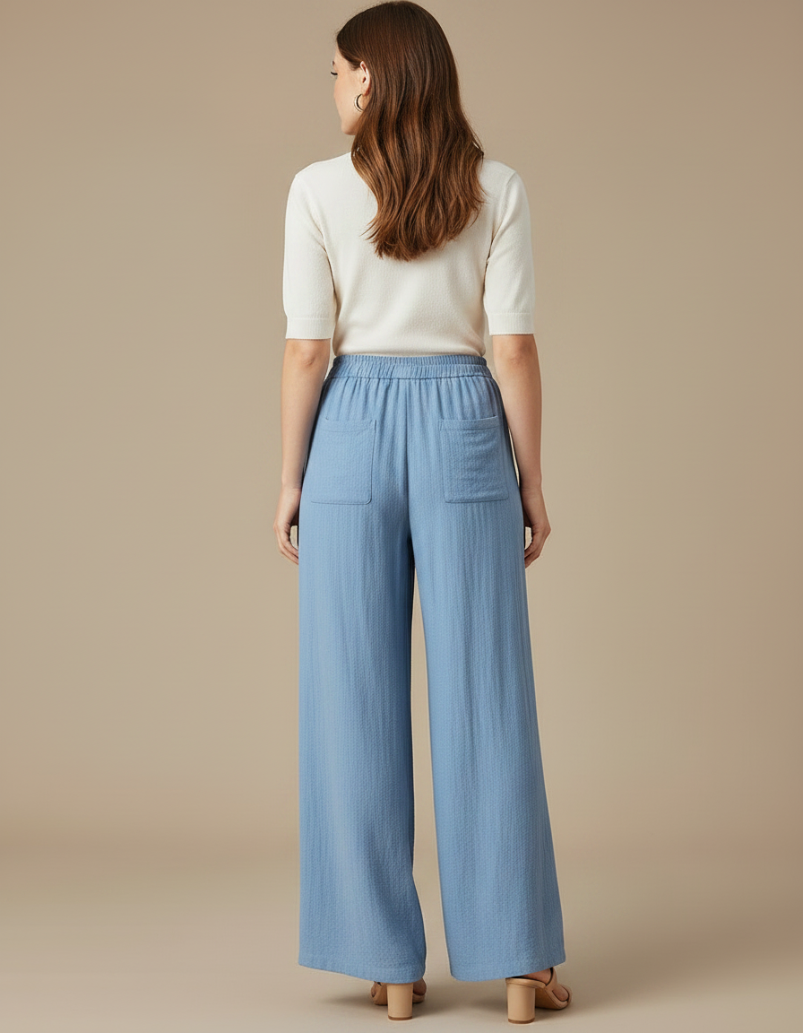 Pantalon Fluide Bleu Ciel Ample Coton Décontracté Été - vue 2