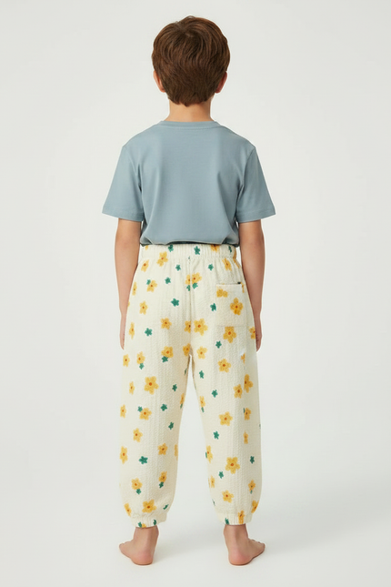 Pantalon Fluide Écru Fleuri Harem Léger Enfant - Beige Coton - vue 2
