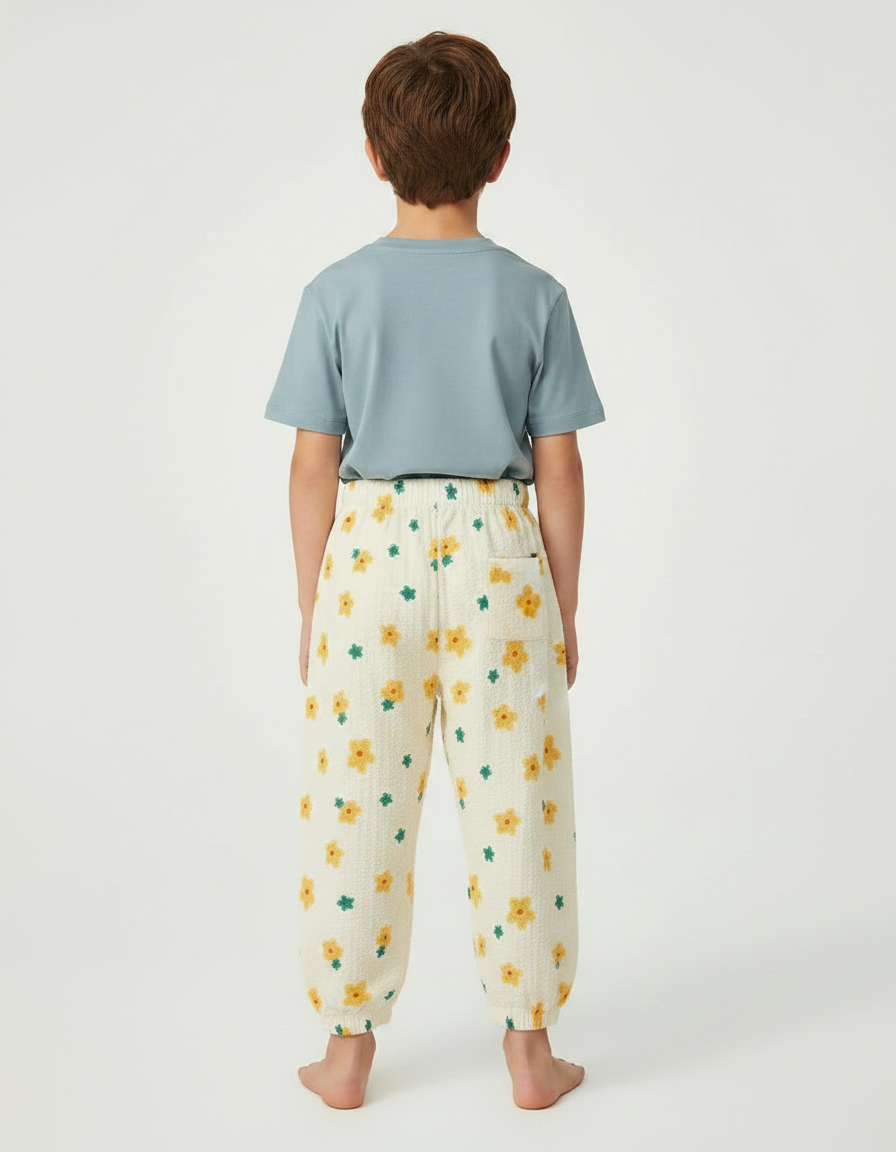 Pantalon Fluide Écru Fleuri Harem Léger Enfant - Beige Coton - vue 2