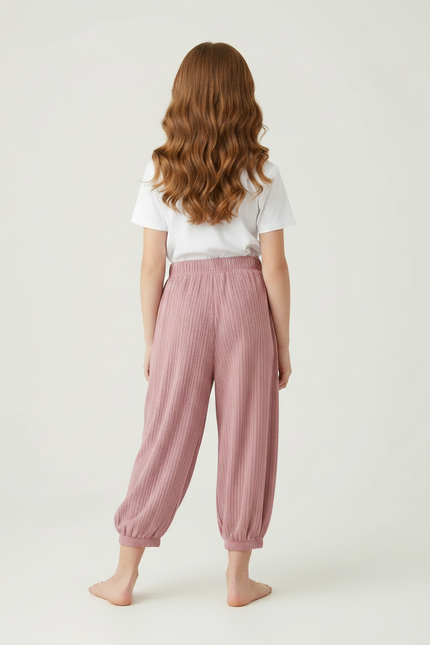 Pantalon Fluide Rayé Rose - Maille - vue 2