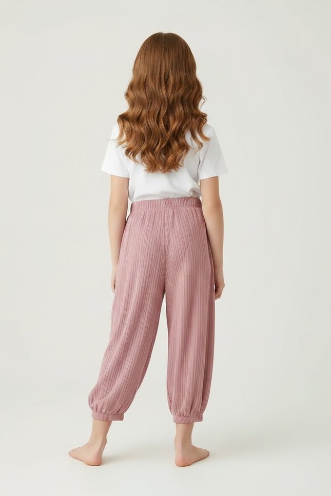Pantalon Fluide Rayé Rose - Maille - vue 2