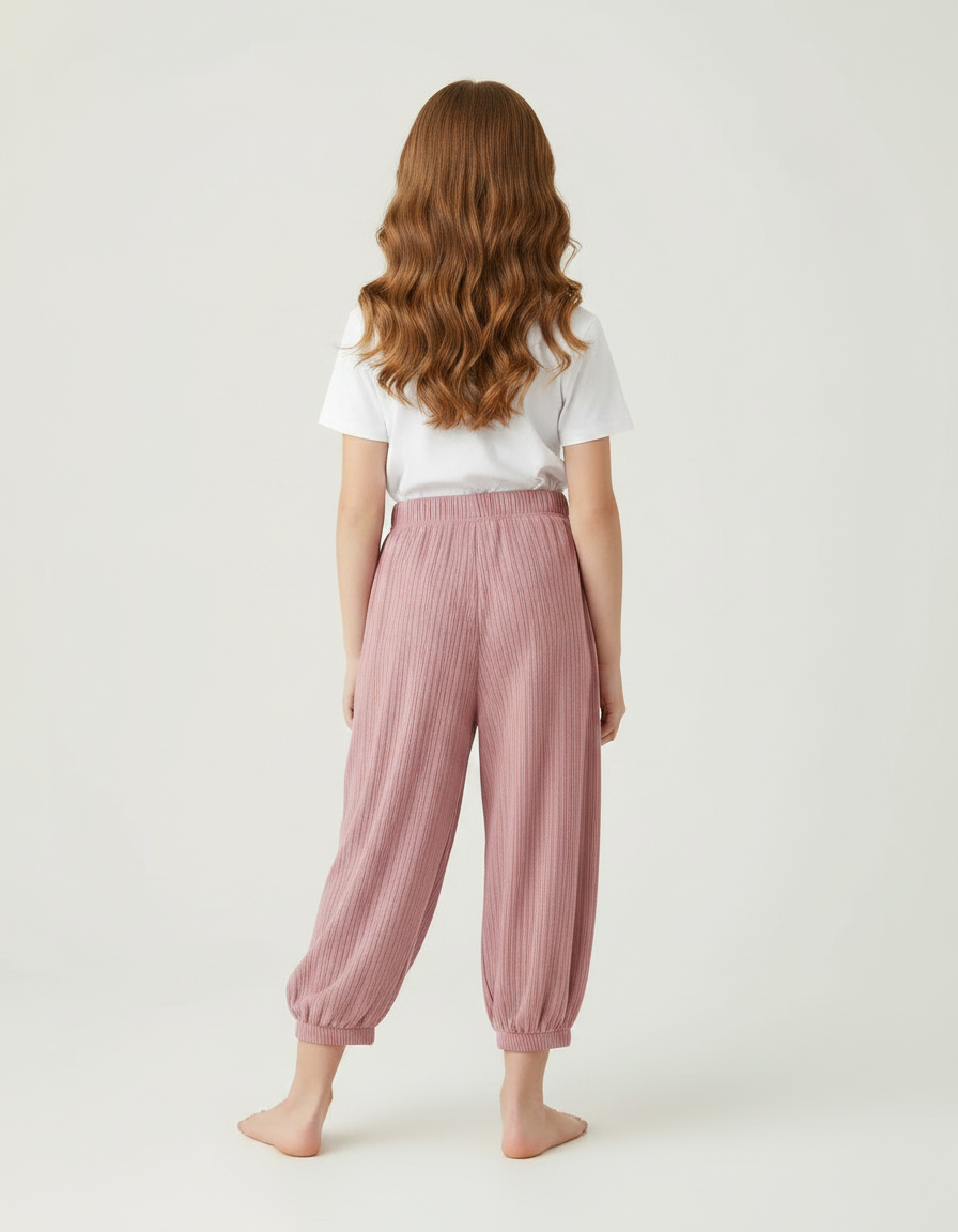Pantalon Fluide Rayé Rose - Maille - vue 2