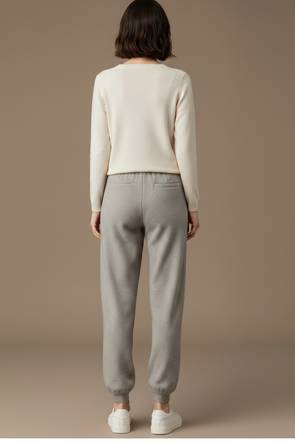Pantalon Fluide Gris Maille Laine Décontracté Confortable Femme - vue 2