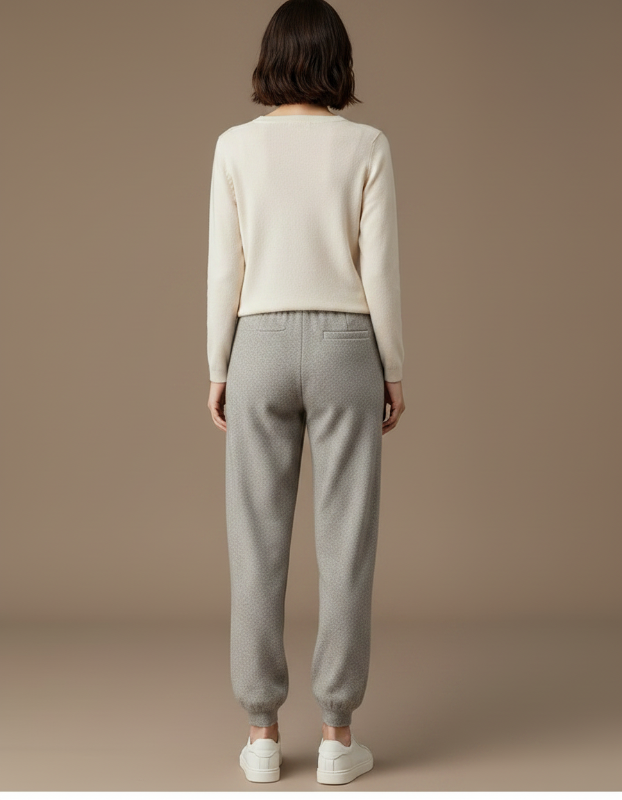 Pantalon Fluide Gris Maille Laine Décontracté Confortable Femme - vue 2