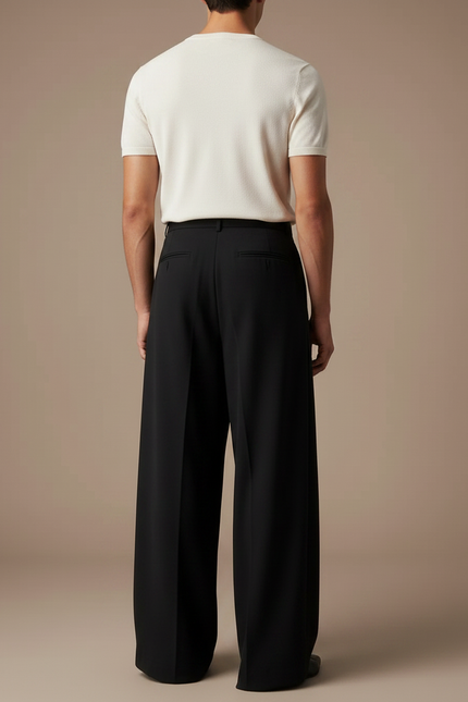 Pantalon Fluide Homme Noir Palazzo - Viscose - vue 2