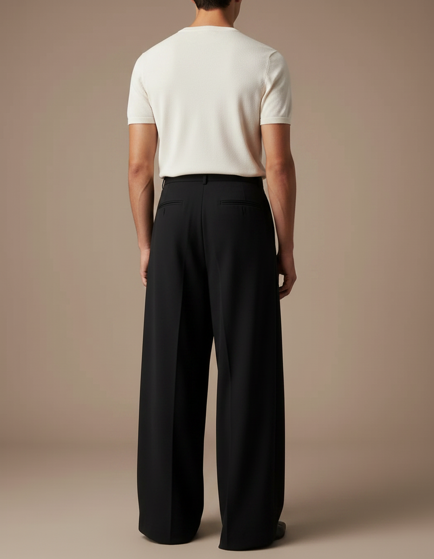 Pantalon Fluide Homme Noir Palazzo - Viscose - vue 2