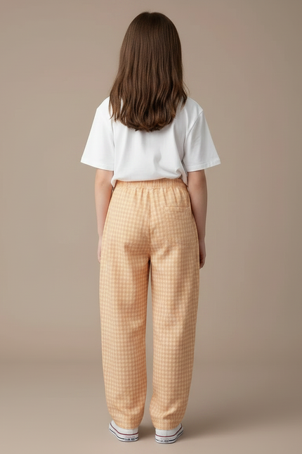 Pantalon Fluide Carreaux Orange Ample Décontracté Fille - Lin - vue 2