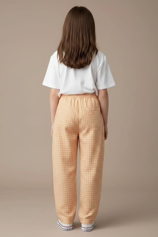 Pantalon Fluide Carreaux Orange Ample Décontracté Fille - Lin - vue 2